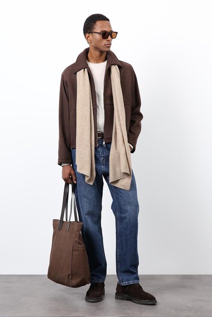 Brown Regular Fit Textured Men's Coat
