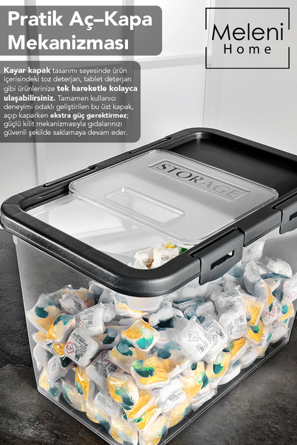 Meleni Home 3'lü Etiketli Deterjan Saklama Kutusu - 15 Lt Sürgülü