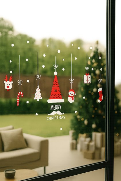 Colorful Hat and Socks New Year Electrostatic Sticker – Reusable Decorative Ornament