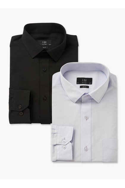 Set of 2 - Men Slim Fit Collared Long Sleeves Shirt