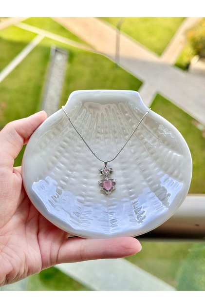 Pembe Kalpli Kurdeleli Kolye