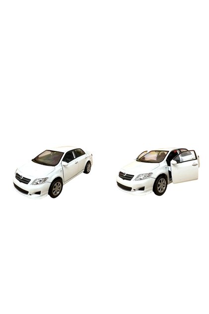 White 12 cm Slide-On Pull-And-Let Go Metal Toyota Corolla 43608D (Front 2 Doors Open)