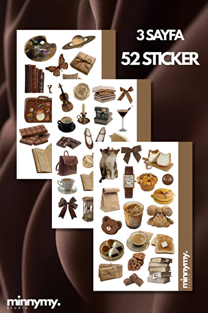 3'lü Brown Collection Sticker, Çıkartma, Ajanda, Günlük, Planlayıcı, Bullet Journal ,Scrapbook