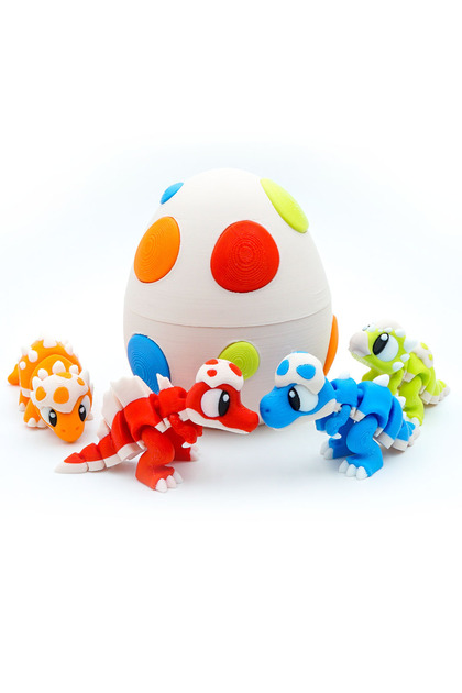 Set Figurine 4 Dinozauri + Ou de Dinozaur, Figurine Flexibile, 3D, Dino Set V2, 7 cm, Multicolor