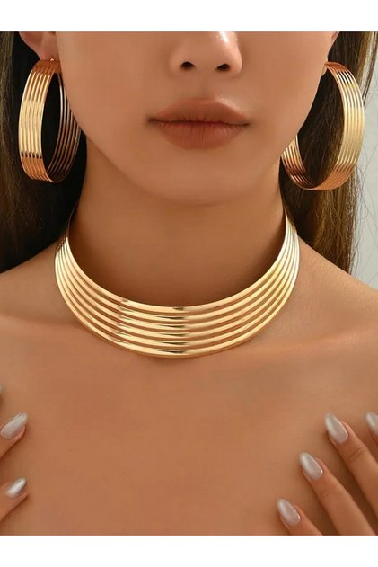 Metal Thread Necklace and Earrings Jewelry Set