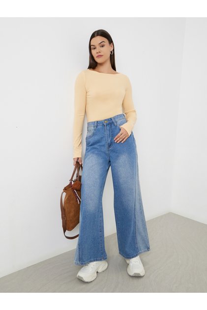 High Rise Wide Leg Faded Jeans