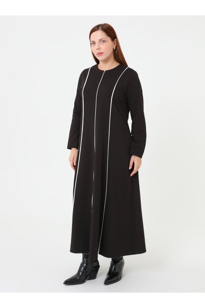Striped Detail Long Dress Plus Size - Black -