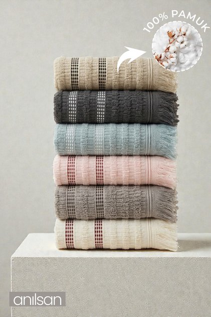 6-Piece Agros Hand Towels - 50X80 Cm, 170 Gr, 100% Cotton, Spa and Hotel Towels, Suitable for Daily Use