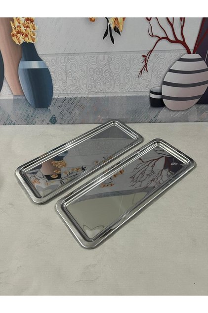 2-Piece Luxury Stainless Steel Baton Serving Tray, Tea, Coffee, Treats and Presentation Tray