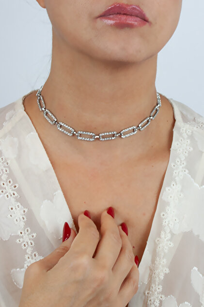 Taşlı Geometrik Fom Choker Kolye
