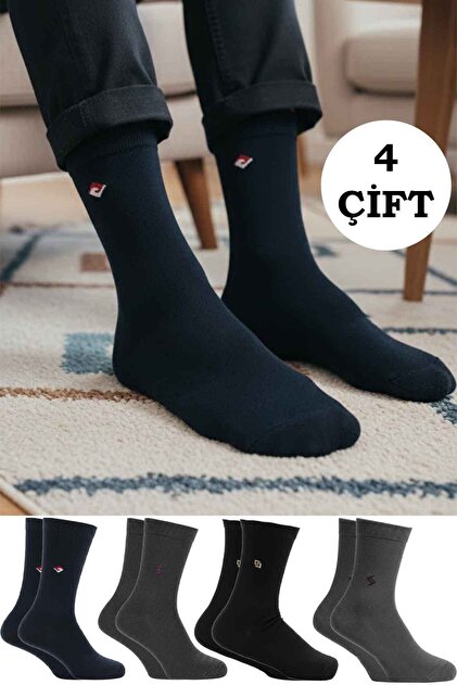 Men's Towel Cotton Patterned Winter Thick Socks Multi-Colored Thermal 4-Pack