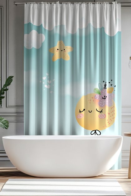 Bathroom Curtain, Sky Tale Patterned Shower Curtain, Bathtub Curtain, with Ring Gift 175X200Cm Bp-82