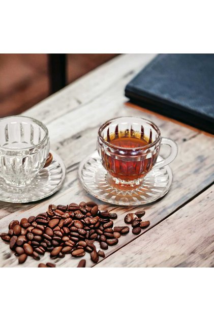 Set de 6 cești de cafea și ceai din sticlă cu farfurioare Manila Kaveh din sticlă 200 ml