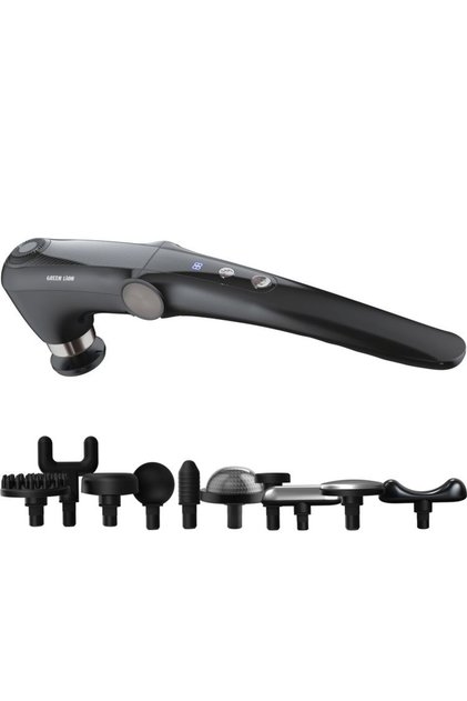 Foldable Massage Gun with Long Handle, 9 Speeds, 10 Heads, Heat & Cold - Black