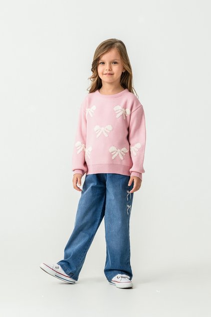 Girl's Sweater-Denim Pants 2-Piece Set