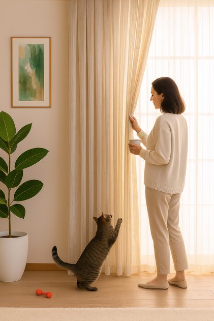 Flowing Durable Decorative Weighted Tulle Curtain Pleated Kitchen Living Room Bedroom Children's Room Entrance