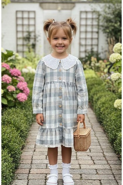 Linen Checkered Children's Dress 2-3-4-5 Years Old
