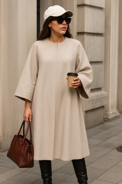 Poncho lung cremă cașmir premium confort pentru femei