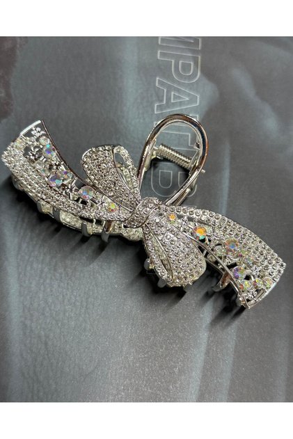 Silver Color Ribbon Figured Stone Detailed Metal Latch Buckle