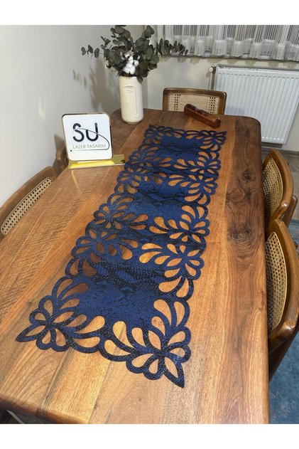 Navy Blue Faux Leather Special Runner-Table Cover