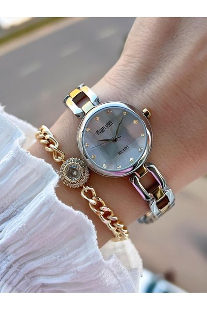 Küçük Vintage Kasa Çelik Kordon 2 Yıl Garantili 3 Atm Kadın Kol Saati+Bileklik FY.03644.3