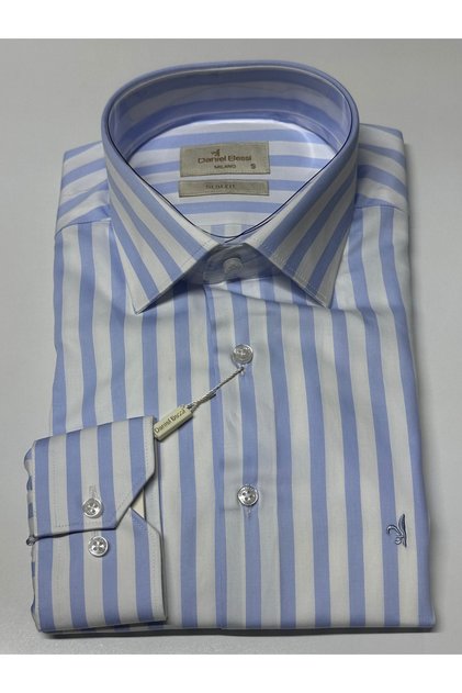 Long Sleeve Slim Fit 100% Cotton Satin Pocketless Striped Classic Men's Shirt Gml-705