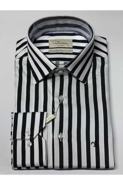 Long Sleeve Slim Fit 100% Cotton Satin Pocketless Striped Classic Men's Shirt Gml-705
