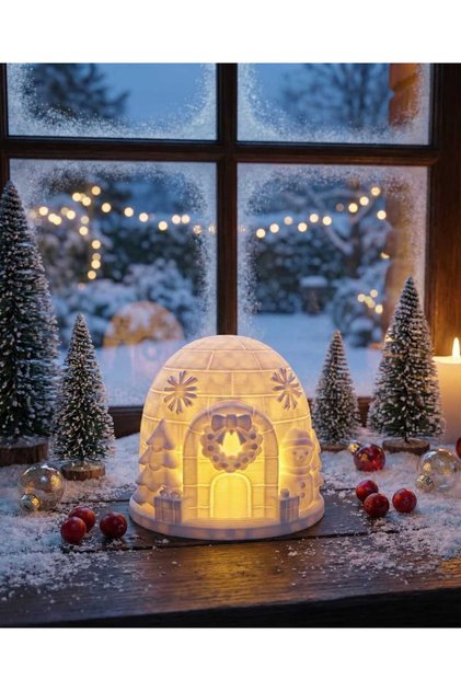 Decorative Igloo Night Light - New Year & Christmas Themed 3D Desktop Lighting Gift with Snowman