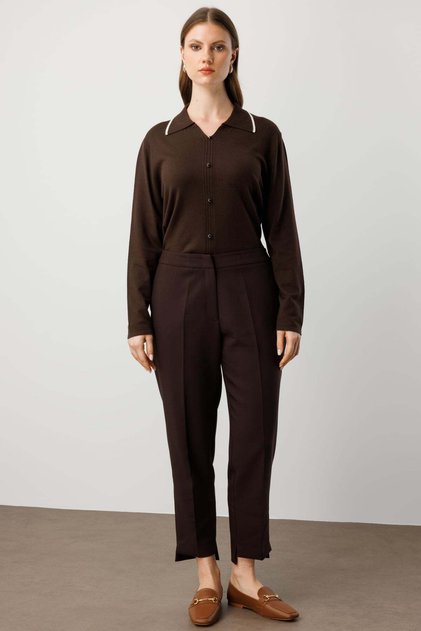 Elastic Waist Slim Leg Fabric Trousers