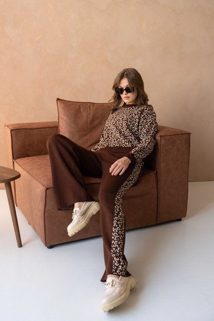 Women's Wide Collar Patterned Sweater Pants Two-Piece Knitwear Set