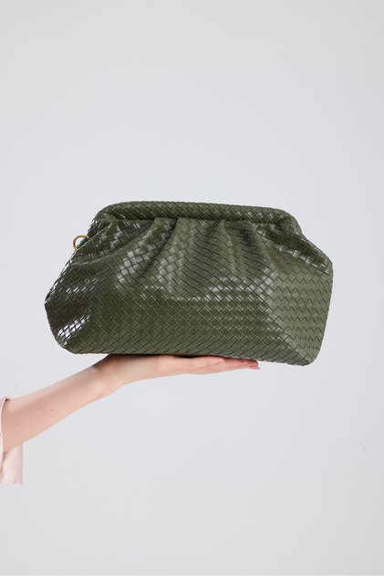 Liora Khaki Knitted Detailed Portfolio Women's Shoulder, Arm and Hand Bag