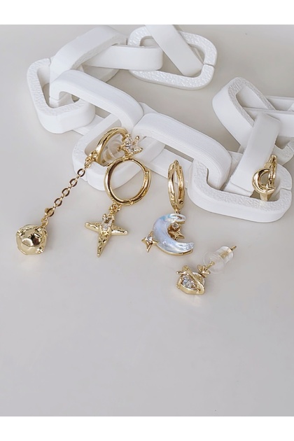 6-Piece Gold Color Earring Set with Moon, Planet, and Star Figures