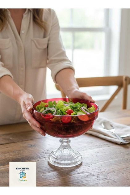 Cam Chef Ayaklı Kase Sunumluk Dekorason Ev Hediyesi Salata Kasesi