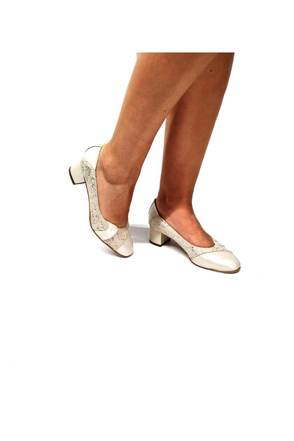 Pantofi de damă din piele naturală – Bej perlat cu fir auriu – 505 BSFA