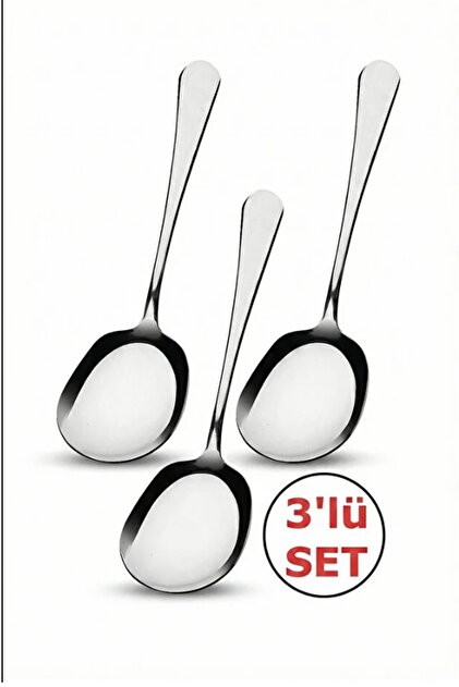 3 Adet Paslanmaz Çelik Lüx Servis Salata Kaşığı Spatula | Çelik Yemek Servis Kaşığı 21 cm