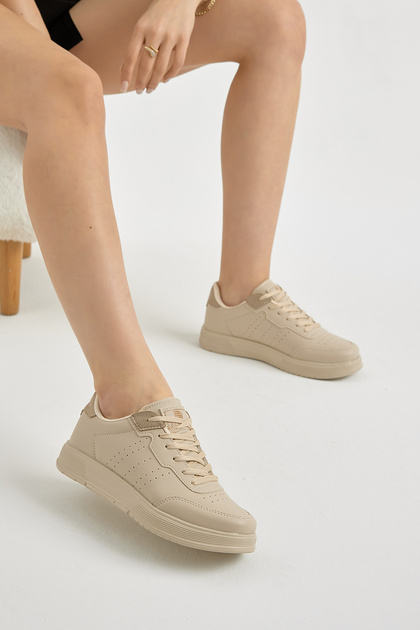Unisex Cream Light Faylon Sole Lace-Up Casual Sports Shoes