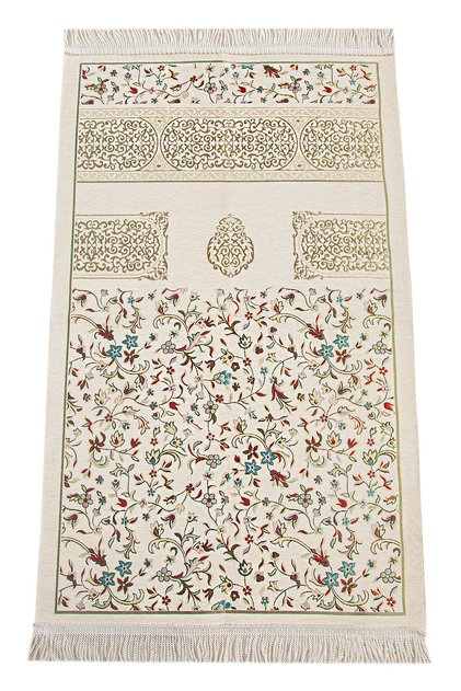 Floral Motif Chenille Prayer Rug Cream