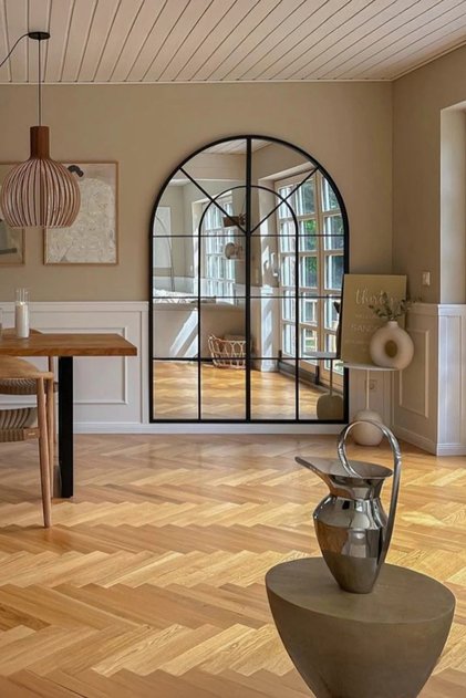 Premium Ahşap Çerçeveli Pencere Model Duvar Aynası - Modern Şık Tasarım