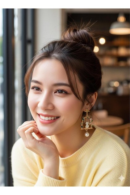White Cat in the Window and Moon View Pearl Star Earrings