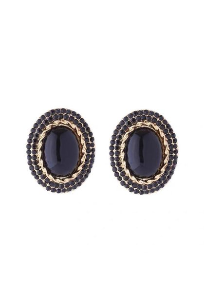 Black Crystal Stone Gold Twist Framed Vintage Earrings