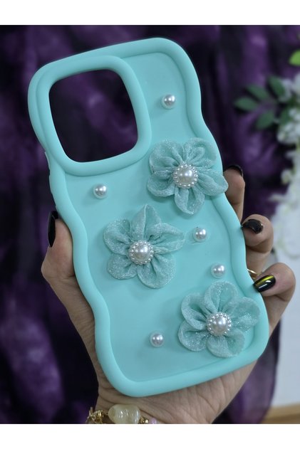 Xiaomi Redmi Note 13 Compatible Water Green Pearl & Tulle Floral Stylish Phone Case