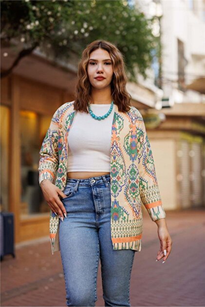 Yellow Color Rug Patterned Cardigan