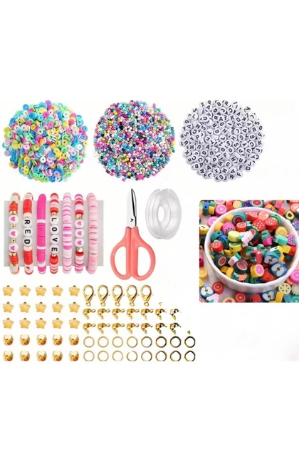 Mega Hobi Letter Sand Fimo Beads Jewelry Necklace Bracelet Anklet Making Kit