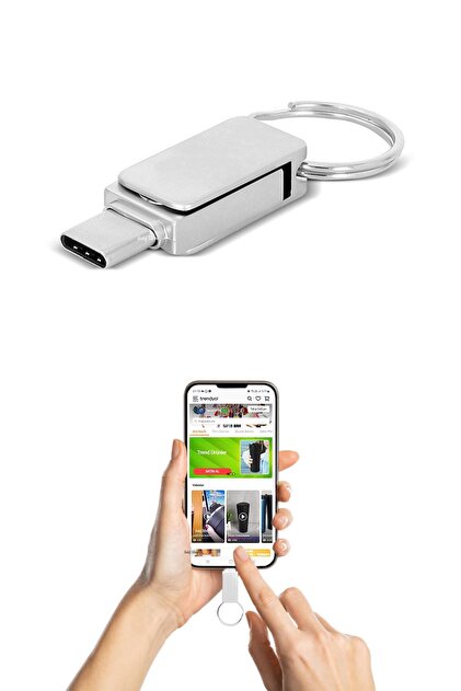 Type-C 32 Gb USB Flash Memory with Double-Input Side Keychain Ring Compatible with Phones and Otg