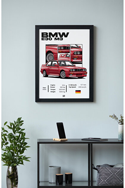gxe.art BMW E30 M3 Ahşap Çerçeveli Poster Tablo – Klasik M
