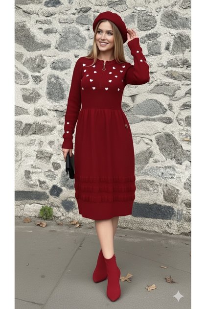 Heart Embroidered Stylish Knit Dress