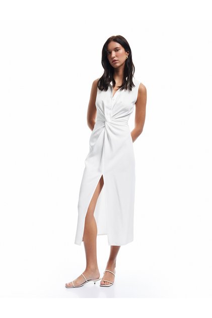 Drape Detailed Sleeveless Long Shirt Dress