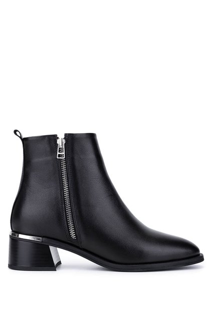 Women's Genuine Leather Black Leather Heeled Boots
