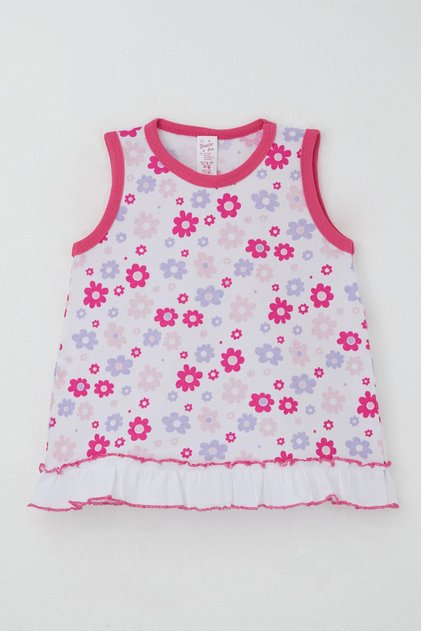 Baby Girl Dress Colorful Floral Pattern Skirt Part with Ruffle Detail 0-6 Months, White