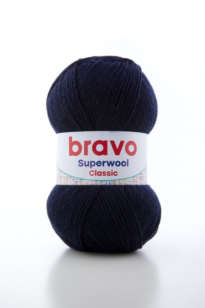 Superwool Classic Knitting Yarn – 25% Natural Wool 100 Gr / 260 Meters (Color Code: 020) Navy Blue